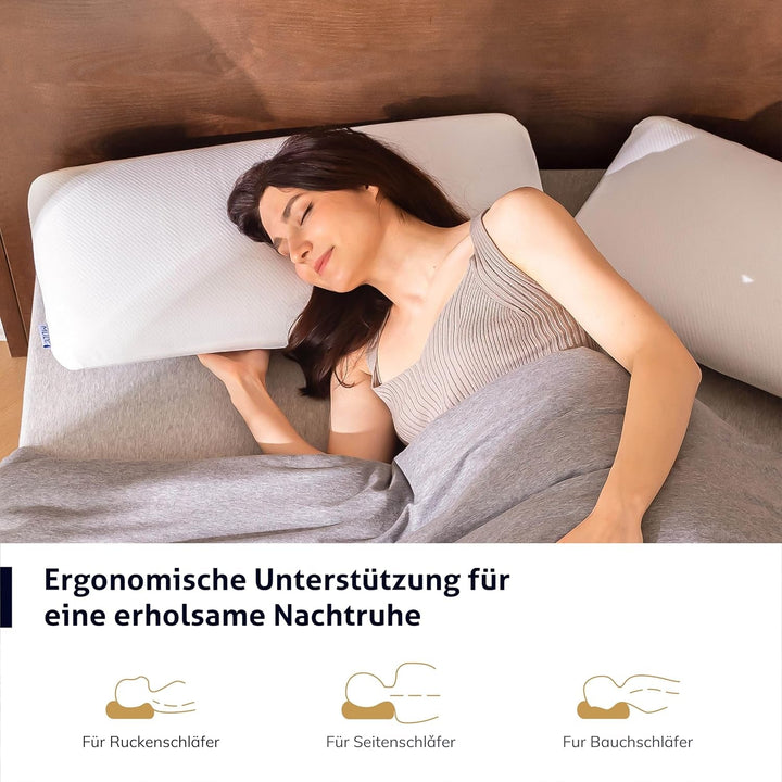 EGO HOME Pillow Memory Foam Soft Ergonomic Pillow For Back Sleeper Side Sleeper Neck Support Pillow With Breathable And Washable Cover, Oeko-Tex Certified, Neck Pillow 75X35Cm