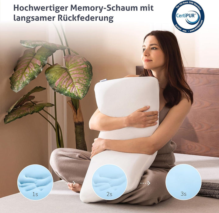 EGO HOME Pillow Memory Foam Soft Ergonomic Pillow For Back Sleeper Side Sleeper Neck Support Pillow With Breathable And Washable Cover, Oeko-Tex Certified, Neck Pillow 75X35Cm