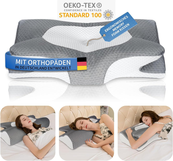IDEA Pillow Pernă din spumă de memorie, pernă ergonomică Pernă ortopedică Durere de gât, pernă de dormit pentru dureri laterale de spate și abdominale, pernă pentru gât Pernă anti sforăit pentru adulți