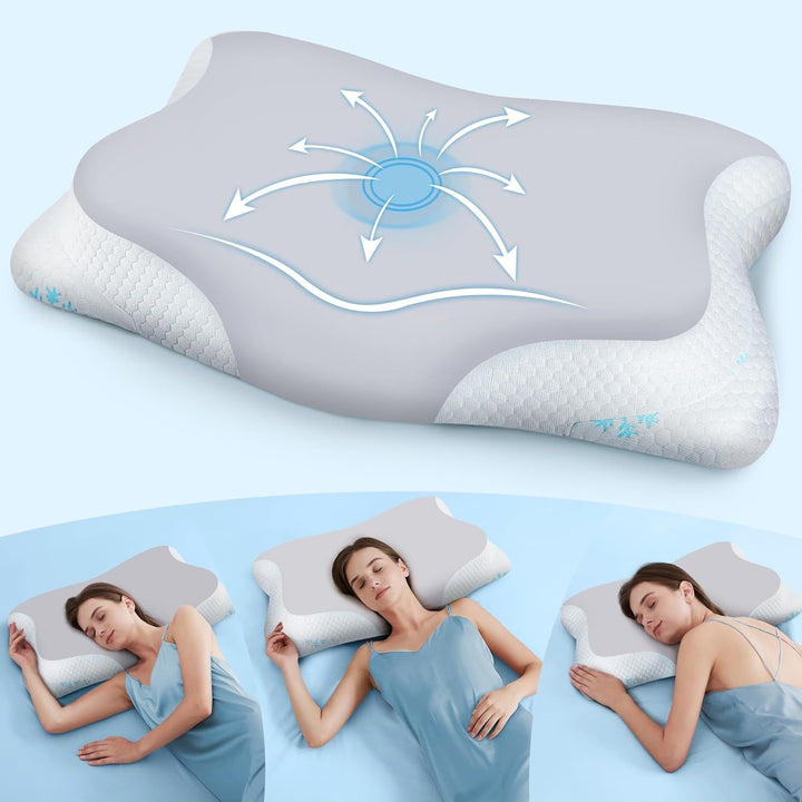 Cloudétoile pernă pentru gât pernă din spumă cu memorie - pernă ortopedică ergonomică 2 în 1 pernă din spumă visco pernă pentru dormit lateral, pernă de susținere a gâtului reglabilă pe înălțime pernă din spumă cu memorie, alb 64X38X12 cm