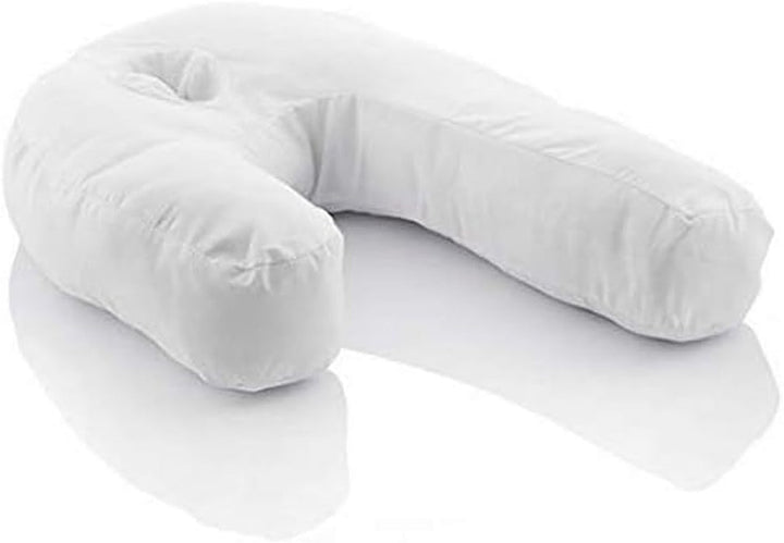 Innovagoods - Pernă ergonomică în formă de U pentru somn lateral, Ideală pentru sarcină, Promovează respirația liniștită, Reduce sforăitul, Bumbac și poliester, Alb, 39 X 57 X 14 Cm
