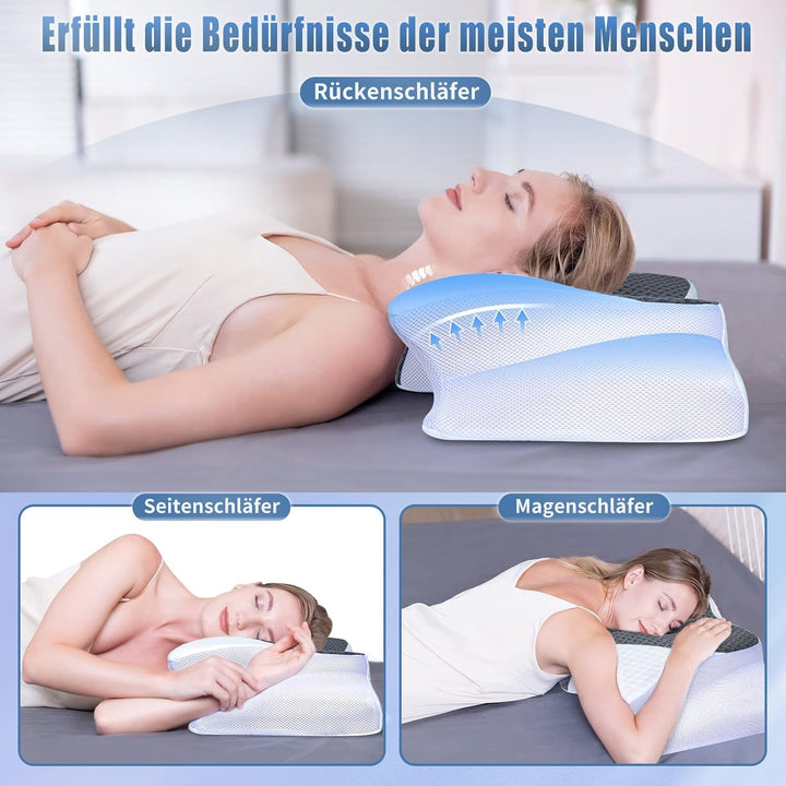 SAHEYER pernă pentru gât, pernă din spumă de memorie pernă laterală pentru dormit Pernă ergonomică ortopedică pentru susținerea gâtului Îmbunătățirea calității somnului Pernă pentru gât, 60 X 35,5 X 10/13CM Pernă de dormit cu față de pernă