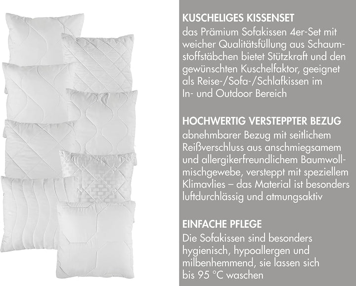 Traumnacht Pernă confortabilă ruletă, Set de 4 perne, Cu capac matlasat și umplutură din tije de spumă, 40 X 40 cm, Certificat Oeko-Tex, Produs în conformitate cu standardul de calitate german