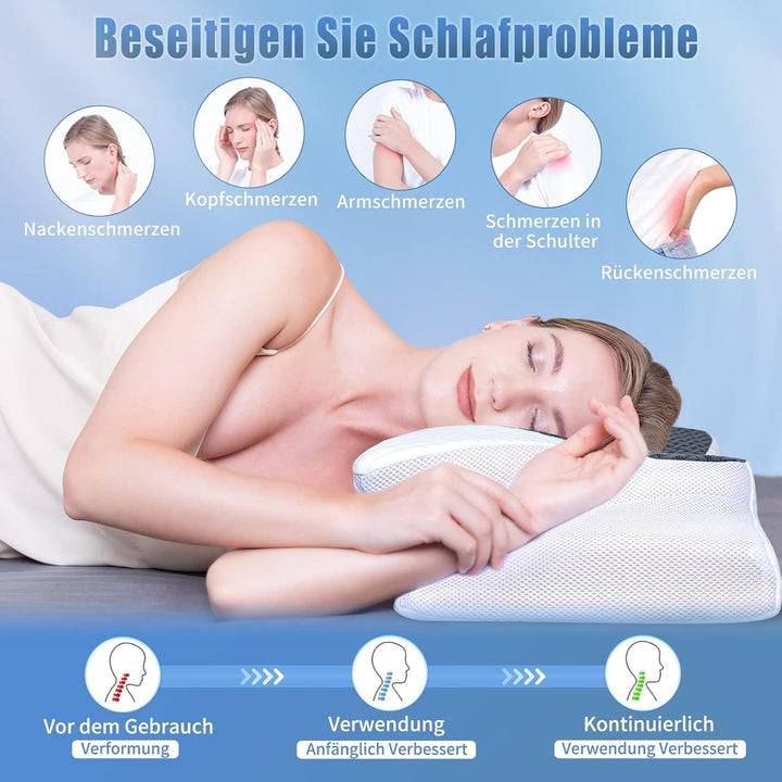 SAHEYER pernă pentru gât, pernă din spumă de memorie pernă laterală pentru dormit Pernă ergonomică ortopedică pentru susținerea gâtului Îmbunătățirea calității somnului Pernă pentru gât, 60 X 35,5 X 10/13CM Pernă de dormit cu față de pernă