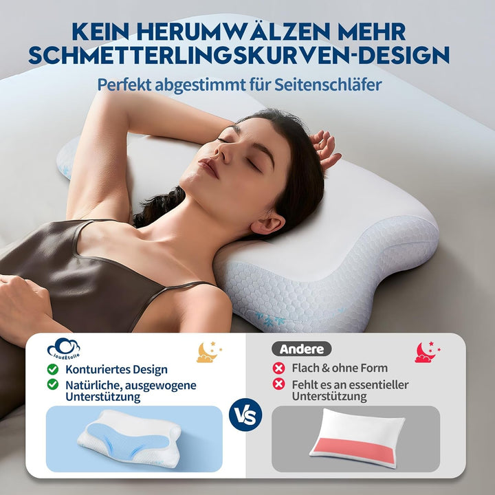 Cloudétoile pernă pentru gât pernă din spumă cu memorie - pernă ortopedică ergonomică 2 în 1 pernă din spumă visco pernă pentru dormit lateral, pernă de susținere a gâtului reglabilă pe înălțime pernă din spumă cu memorie, alb 64X38X12 cm
