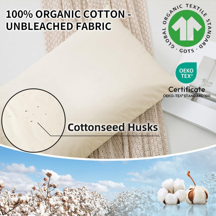 LOFE Pernă organică de hrișcă pentru dormit, 35,6 X 50,8 cm, reglabilă, respirabilă pentru un somn răcoros, suport cervical pentru cei care dorm pe spate și lateral (Tartary Buckwheat Hulls)