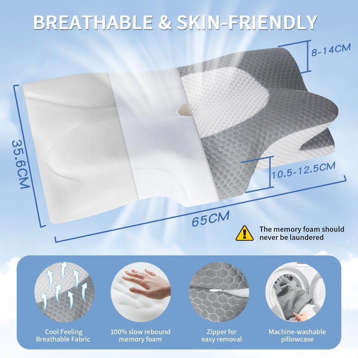 IDEA Pillow Pernă din spumă de memorie, pernă ergonomică Pernă ortopedică Durere de gât, pernă de dormit pentru dureri laterale de spate și abdominale, pernă pentru gât Pernă anti sforăit pentru adulți