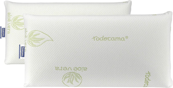 Todocama - Pernă viscoelastică, miez compact, husă dublă cu fermoar, țesătură Aloe Vera plus, termoregulatoare, reglabilă la gât, pachet de 2 (2 bucăți - 70 cm)