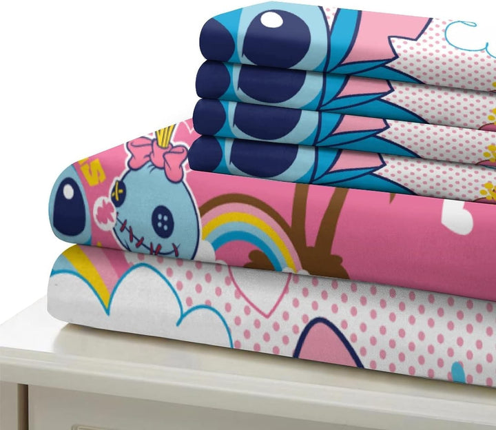 3-Teiliges Bettwäsche Set Stitch Geburtstagsdeko Mit Reißverschluss | Muster-Bettbezug-Set Lilo Und Stitch Friends Mit 2 Kissenbezügen 50X75 | Kinder Bettwäsche-Set | Weiß 2, 140X200 Cm