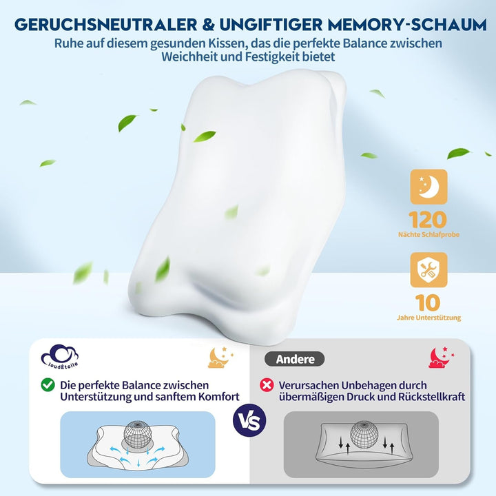 Cloudétoile pernă pentru gât pernă din spumă cu memorie - pernă ortopedică ergonomică 2 în 1 pernă din spumă visco pernă pentru dormit lateral, pernă de susținere a gâtului reglabilă pe înălțime pernă din spumă cu memorie, alb 64X38X12 cm