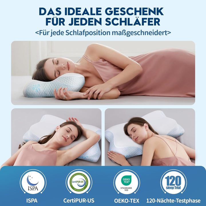 Cloudétoile pernă pentru gât pernă din spumă cu memorie - pernă ortopedică ergonomică 2 în 1 pernă din spumă visco pernă pentru dormit lateral, pernă de susținere a gâtului reglabilă pe înălțime pernă din spumă cu memorie, alb 64X38X12 cm
